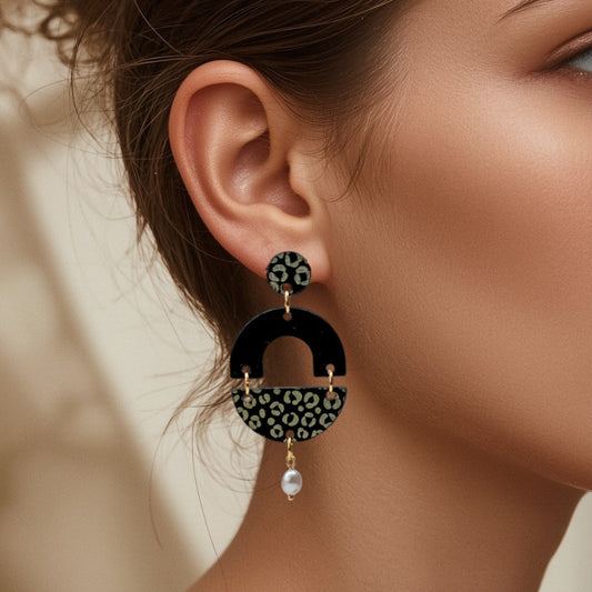 Sage Leopard Statement Oorbellen-1