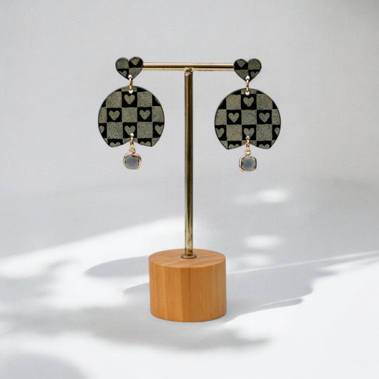 VALENTIJN - Retro Love oorbellen met glas hanger-0
